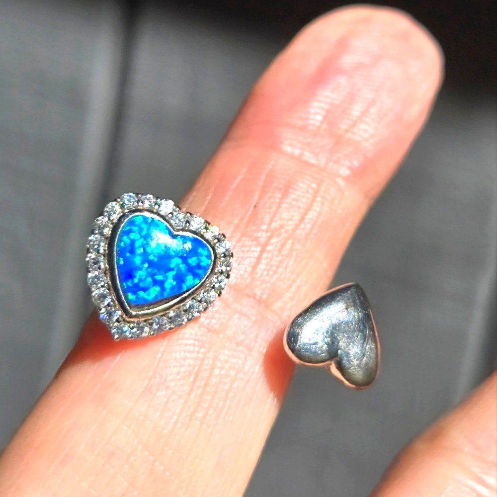 Opal & topaz sterling Heart floating ring sz7.5 adjustable
